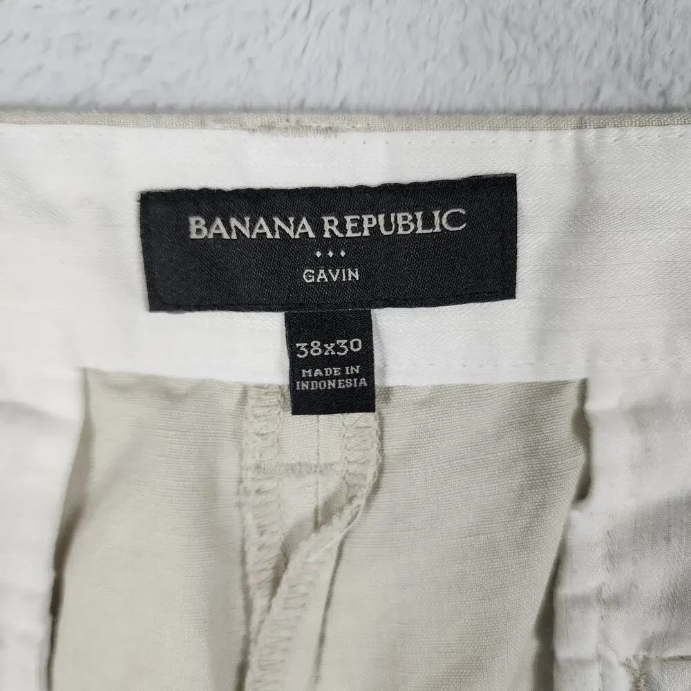 Banana Republic Gavin Chino Pants Mens 38x30 (Fit 38x29) Linen Blend Flat Beige